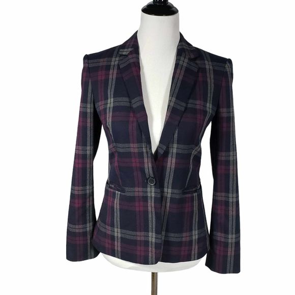 Express Jackets & Blazers - Express Plaid Blazer - Navy and Purple